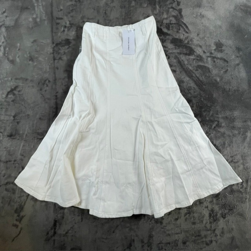 Urban Revivo White High Waist Seamed Panel A-Line Belted Cotton Midi Skirt XS